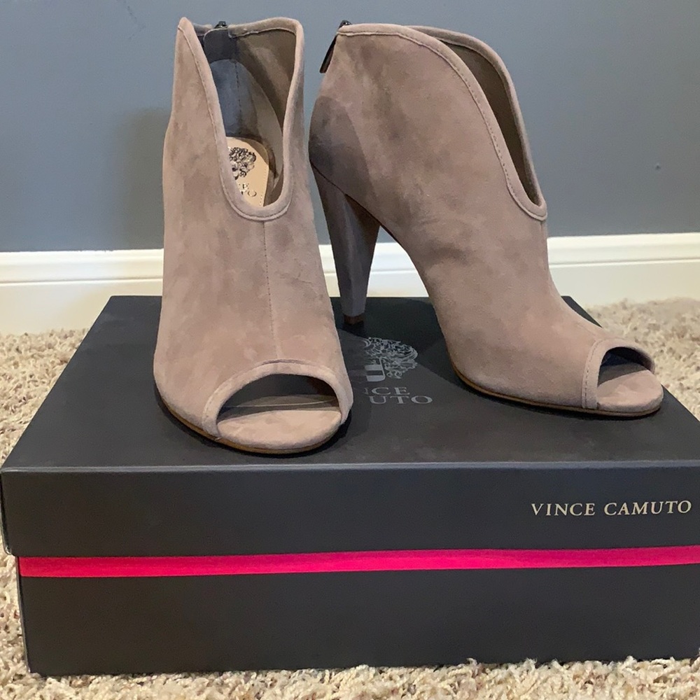 Vince Camuto open toed, heel booties. Worn once. Size 8.5